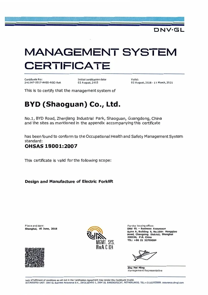 Sertipiko ng Quality Management System - OHSAS18001: 2007 (Ingles) case1