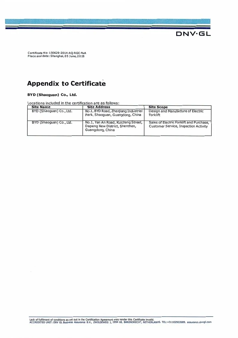 Certificat de système de gestion de la qualité - ISO9001 : 2015GBT19001-2016 (anglais)(Figure1)