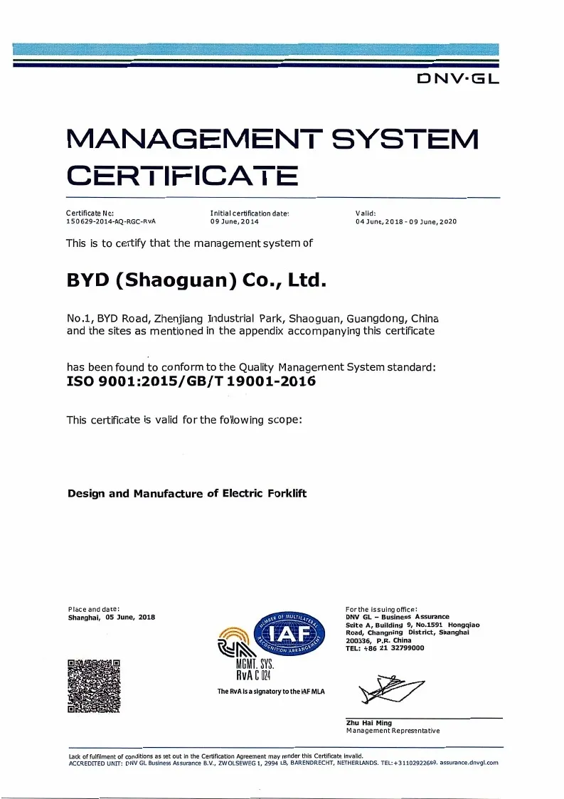 Sertipiko ng Quality Management System - ISO9001: 2015GBT19001-2016 (Ingles) case1