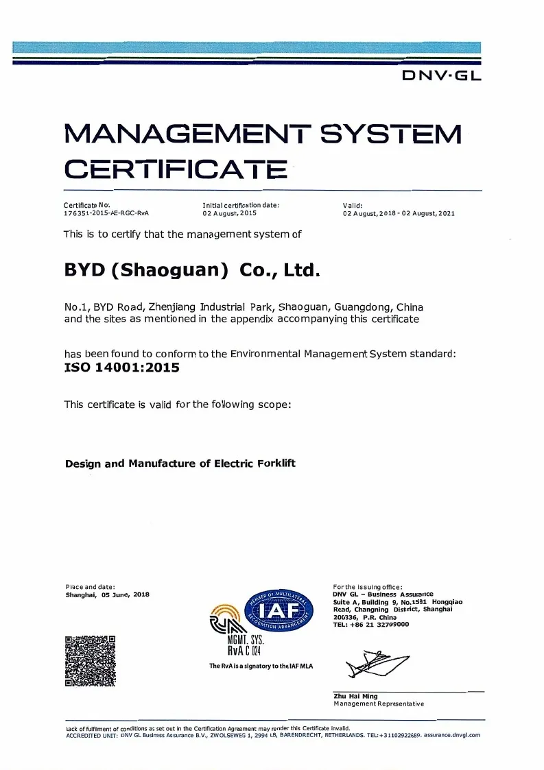 Sertipiko ng Quality Management System - ISO14001: 2015 (Ingles) case1