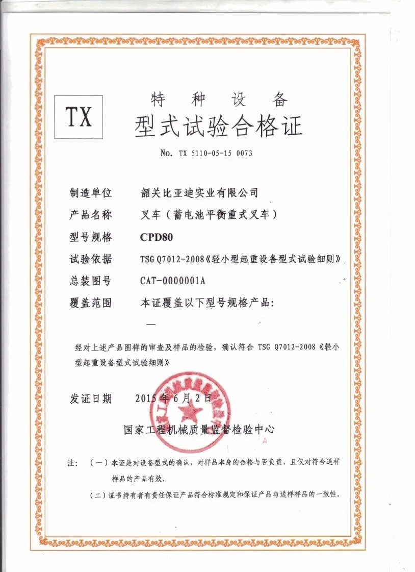 ใบรับรองการทดสอบประเภทอุปกรณ์พิเศษ CPD80 case1